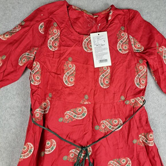 Anouk by Myntra Dress Womens S Red Paisley Boho Cottagecore 3/4 Sleeve Midi - Picture 4 of 12